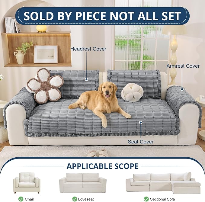 OstepDecor Couch Cover for Dogs, Washable Non Slip Sofa Cover for Pets, Soft Couch Covers for Sofa, Loveseat and Sectional, Furniture Protector Against Pet Hair & Scratches (35.4" x 63", Blue Grey) - Image 4
