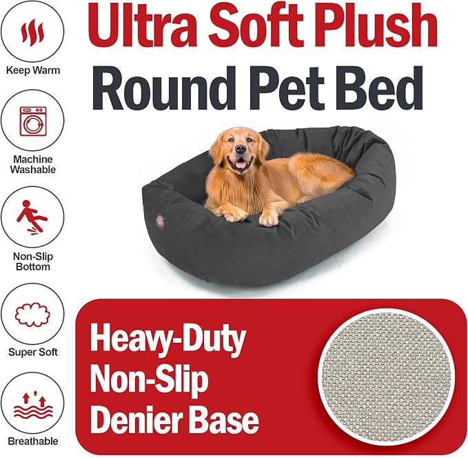 Majestic Pet 40 Inch Suede Calming Dog Bed Washable – Cozy Soft Round Dog Bed with Spine Support for Dogs to Rest Their Head - Fluffy Donut Dog Bed 40x29x9 (Inch) - Round Pet Bed Large – Gray (2025) - Image 6