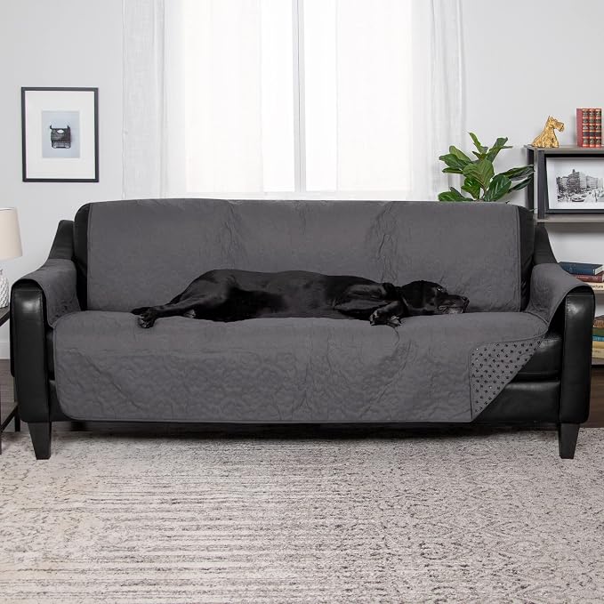 Furhaven Waterproof & Non-Slip Large Sofa/Couch Cover Protector for Dogs, Cats, & Children - Quilted Paw Print Living Room Furniture Cover - Gray, Large Sofa - Image 4