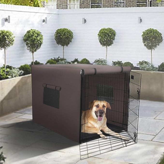 Dog Crate Cover 12 Oz Waterproof - Heavy Duty Privacy Dog Crate Cover with Mesh Pocket & Roll Up Window - Universal Fit Dog Kennel Cover (20" H x 25" W x 19" D, Coffee) - Image 4