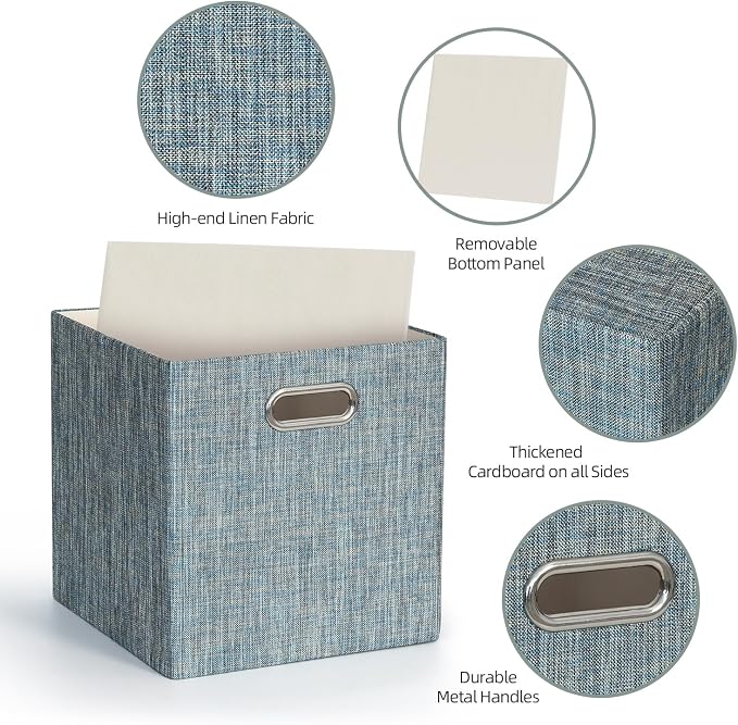 Posprica Storage Boxes, Foldable Organiser Cube Basket Bin, Thick and Heavy Duty (28×28×28cm/4pcs, Teal) - Image 3