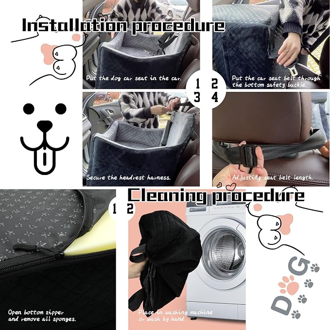Dog Car Seat for Small/Medium Dogs,Pet Booster Seat with Harness,Memory Foam and Velvet,Safety Comfy Car Travel Pets Carrier,Interior Elevate,Washable and Detachable,Storage Pocket.(H-Black/Brown) - Image 6