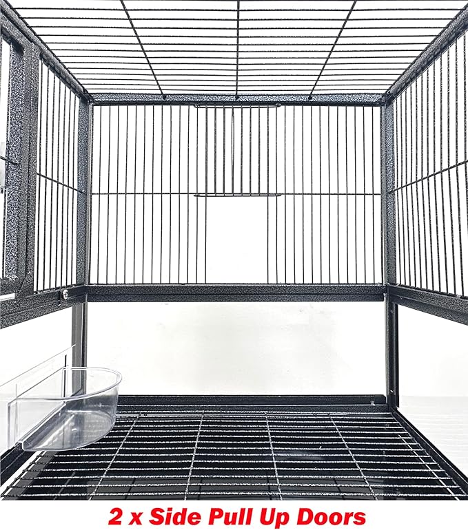 Deluxe Durable Wrought Iron Bird Parrot Flight Cage Sturdy Front Door Side Nesting Doors Acrylic Clear Bottom Prevent Food Spillage Removable Rolling Stand Lockable Wheels - Image 7