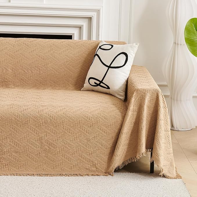 AIVIA Couch Cover Sheet Blanket, Oversized Covers for 3 Cushion Sofa, Large Furniture Decoration Slipcovers, L-Shape U-Shaped Sectional Protector for Cats Dogs Pets (Khaki, 71” x 118”) - Image 6