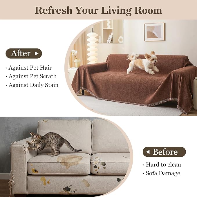MEETSKY Couch Cover Sectional Sofa Cover Large Couch Slipcovers for Reclining Couch 3 Seat Washable Sofa Protector Decorative Modern Style for Living Room, 91" x 118", Reddish Chocolate - Image 3