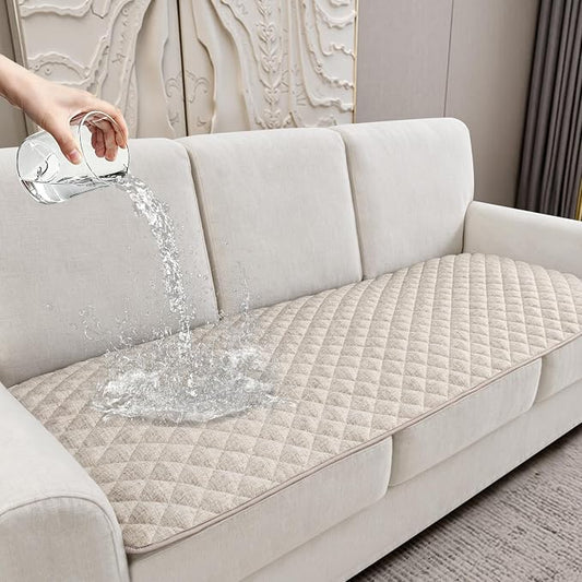 Dog Couch Cover for Sofa 100% Waterproof Faux Linen Sofa Covers for 3 Cushion Couch Washable Pet Friendly Sofa Slipcovers Non Slip Quilted Furniture Seat Protector (27.6x83 in, Linen) by HYZOTEX