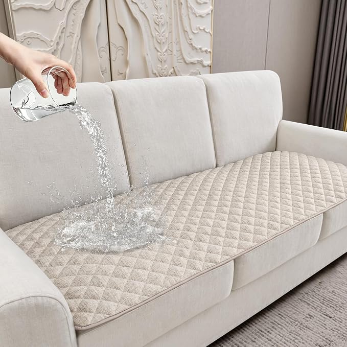 Dog Couch Cover for Sofa 100% Waterproof Faux Linen Sofa Covers for 3 Cushion Couch Washable Pet Friendly Sofa Slipcovers Non Slip Quilted Furniture Seat Protector (27.6x71 in, Linen) by HYZOTEX