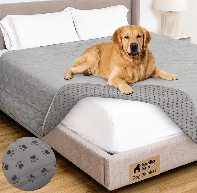 GORILLA GRIP® Waterproof Dog Blanket 102x82, Leakproof Couch Cover for Dogs, Silicone Grip Backing, Protects Sofa, Sectional, Bed, Crate, Car & RV, Tear-Resistant Washable Pet Blanket Light Gray by Unknown