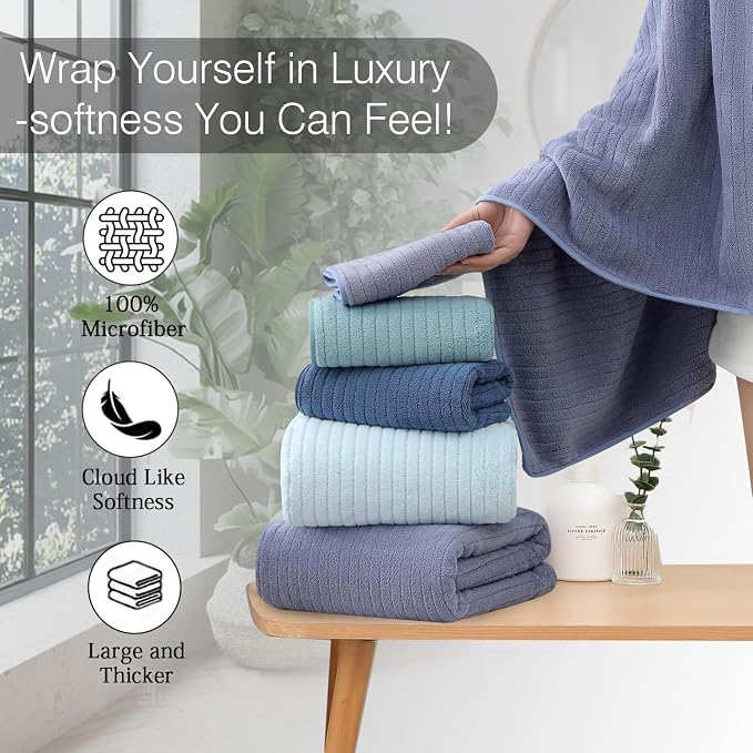 18 Piece Family Bath Towel Set Include 6 Bath Towels,6 Hand Towels and 6 Washcloths Soft Bathroom Towel with Hanging Loops,Highly Absorbent Quick Dry Towels Set for Bathroom,Hotel and Spa-Violet - Image 5
