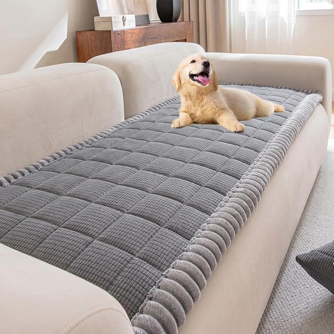 KRFOONN Couch Cover for Dogs Washable Pet Couch Covers for 3 Cushion Sofas Non-Slip Dog 3 Seat Sofa Cushions Covers Soft Sofa Slipcovers Protector for Pets (Style B-Dark Grey, 27.6" x 70.9") by KRFOONN