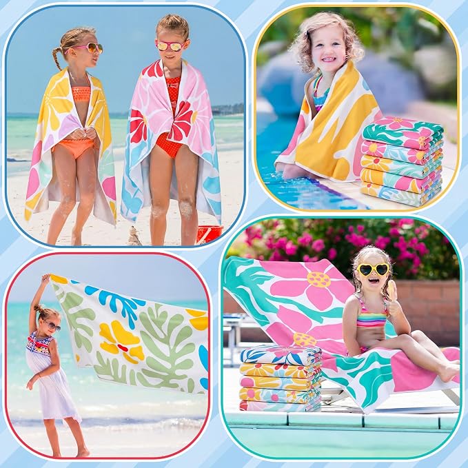 Buryeah 10 Pcs Beach Towels 30 x 60 Inch Quick Dry Absorbent Beach Blanket Hawaiian Flowers Towel for Kids Adult Sports Pool Picnic Camping Travel Swim - Image 3