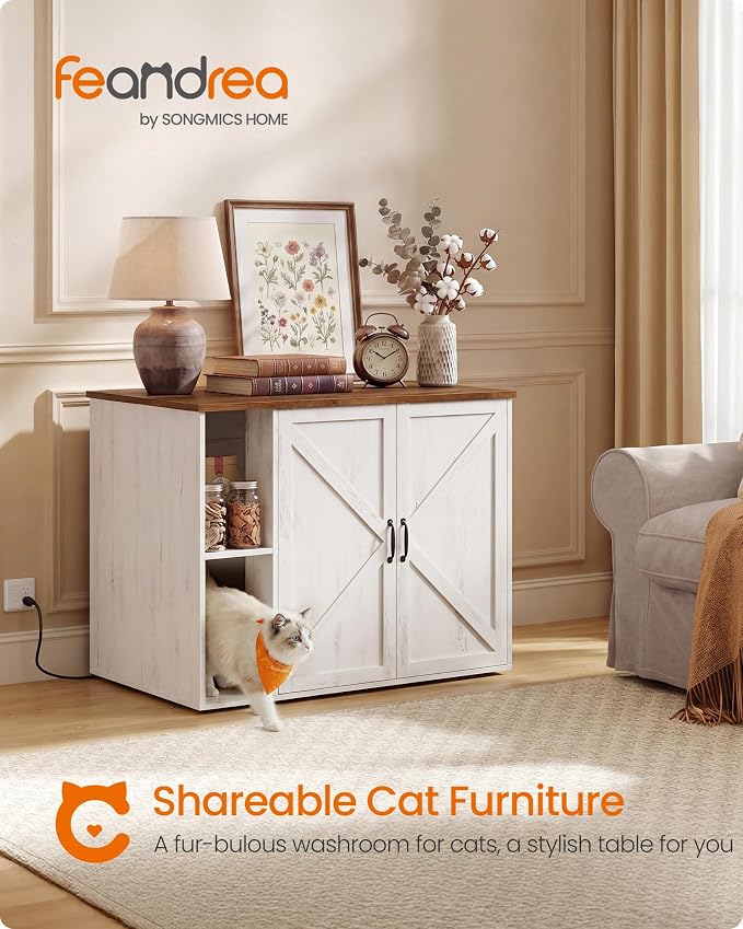Feandrea Litter Robot Enclosure, Automatic Cat Litter Box Furniture with Charging Station, Adjustable Shelf, 39.4 x 26.8 x 31.5 Inches, Rustic Brown and Honey Brown UPCL052W201S - Image 2