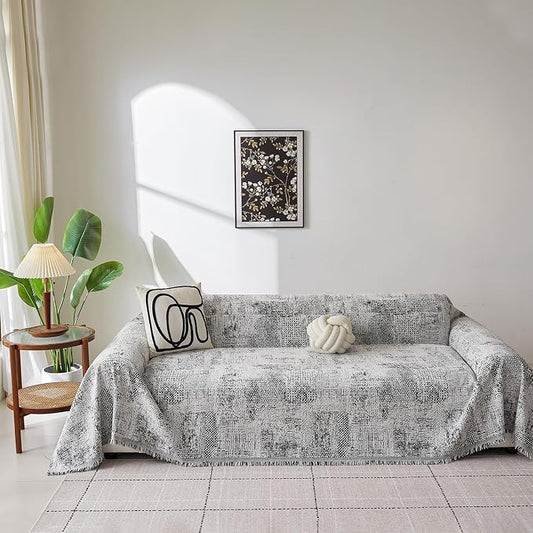 ROOMLIFE Couch Cover 3 Cushion Sofa, Washable Non Slip Furniture Sofa Protector Cover, Soft Chenille Sofa Slipcovers Sectional L Shape Dogs Couch Cover Throw Blanket with Tassels 71''X134'' by ROOMLIFE