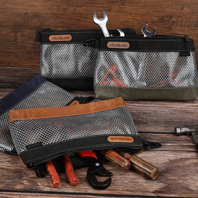 WELKINLAND 12-Inch Waxed Canvas Tool Pouches, 4PCS-Set Clear Tool Pouch, Canvas Tool bags, Durable Small Tool Bag Organizer, Tool Pouches With Zipper, Clear Tool Bag With Zip - Image 2