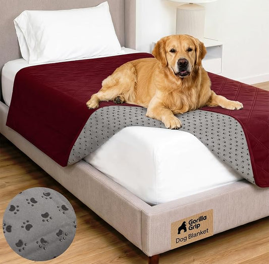 GORILLA GRIP® Waterproof Dog Blanket, 82x52, Leakproof Couch Cover for Dogs, Silicone Grip Backing, Protects Sofa, Sectional, Bed, Crate, Car & RV, Tear-Resistant Washable Senior Pet Blanket, Burgandy by Unknown