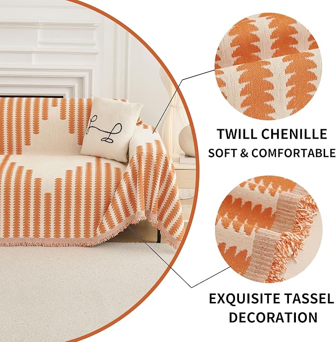 HAOMAIJIA Boho Sofa Covers Couch Covers for 2 Cushion Couch Sofa Pet Friendly Soft Thick Non Slip Couch Cover for Dogs Washable Sectional Couch Covers L Shape Furniture Protector (Orange, 71"x102") - Image 5