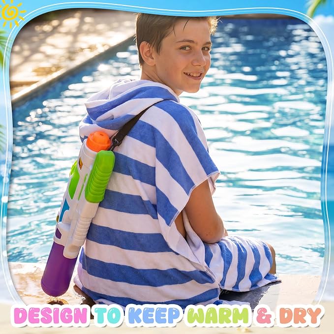 Oudain 6 Pcs Kids Hooded Towel Kids Bath Towels with Hood Microfiber Baby Pool Beach Towel for Boy Girls Toddler (Stripes Style) - Image 3