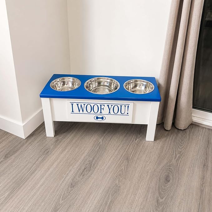 3 Bowl Dog Feeding Station, Personalized Triple Bowl Food Stand Large Dogs | Farmhouse Style, Elevated Wood Stand, Storage Container, Stainless Steel Bowls, Raised Feeder, Large Breed, Made in USA - Image 4