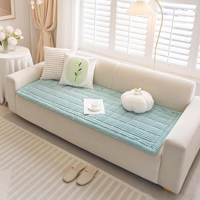 vctops Striped Couch Cover Super Soft Corduroy Sectional Sofa Cover Washable Non Slip Sofa Slipcover Furniture Protector for Kid Dog Pet,1 Piece (Blue,27"x70") - Image 4
