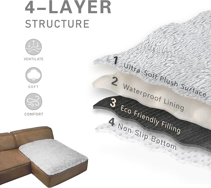 Dogs/Cats Bed Mats, Dog Pad Washable Removable Couch Cover with Anti-Slip Back, Plush Long Fur Mat, Perfect for Small, Medium and Large Dogs.(Light Gray, 40"x50") - Image 5