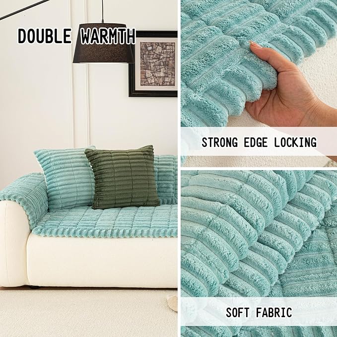 Sofa Couch Cover, Sofa Covers for Dogs Washable, Non-Slip Striped Sofa Slipcovers for Sectional Sofa, Sofa Cover Furniture Protector for L Shaped(Blue, 27.6"x 82.7") - Image 2