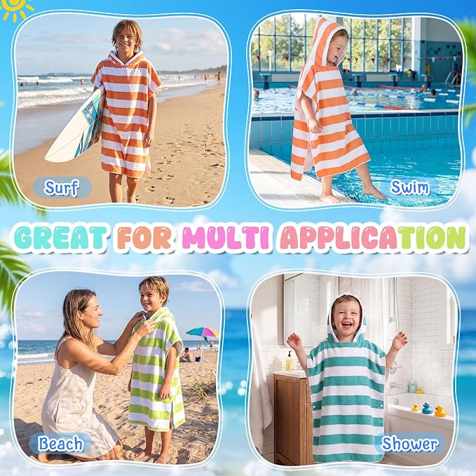 Oudain 6 Pcs Kids Hooded Towel Kids Bath Towels with Hood Microfiber Baby Pool Beach Towel for Boy Girls Toddler (Stripes Style) - Image 5