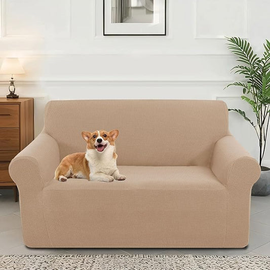 Stretch loveseat Covers Washable Sofa Slipcover, Camel | 1 Piece Couch Covers for Sofa Furniture Protector with Non Skid Foam and Elastic Bottom for Kids, Dogs by LuxshareHome