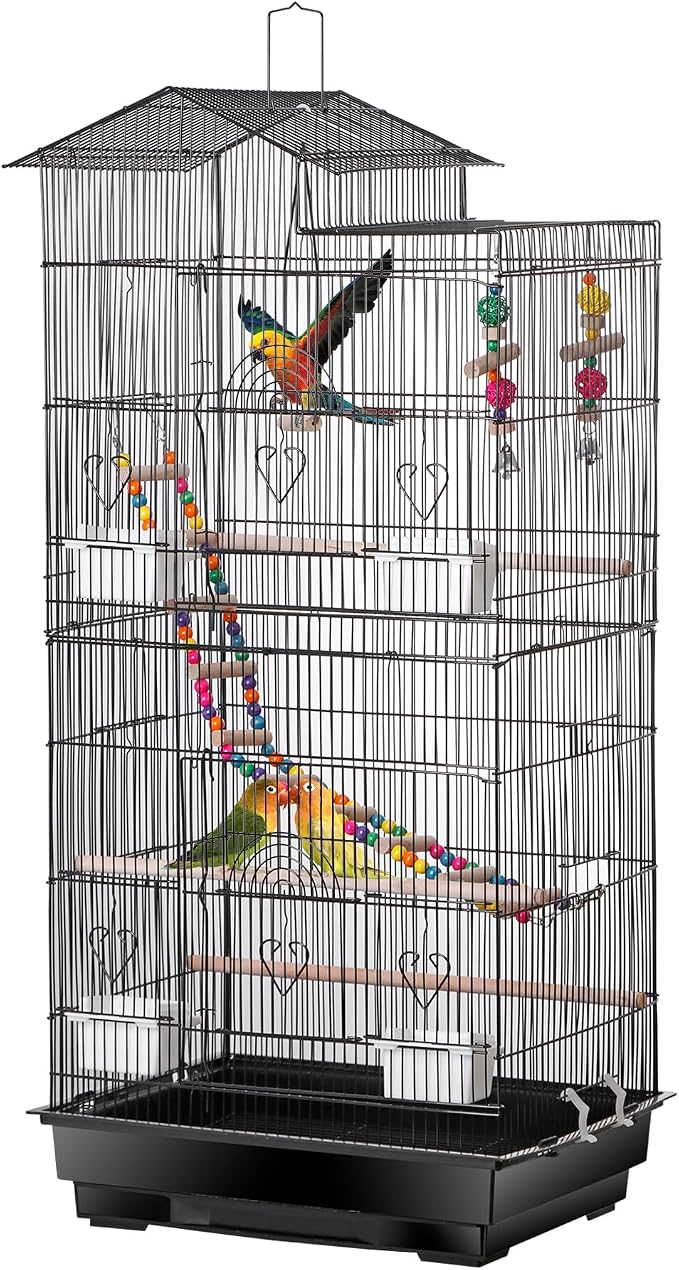 ZENY 39-inch Roof Top Large Flight Parrot Bird Cage for Small Quaker Cockatiel Canary Sun Parakeet Green Cheek Finch Budgie Lovebirds Wrought Iron Pet Bird Cage w/Toys by ZENY