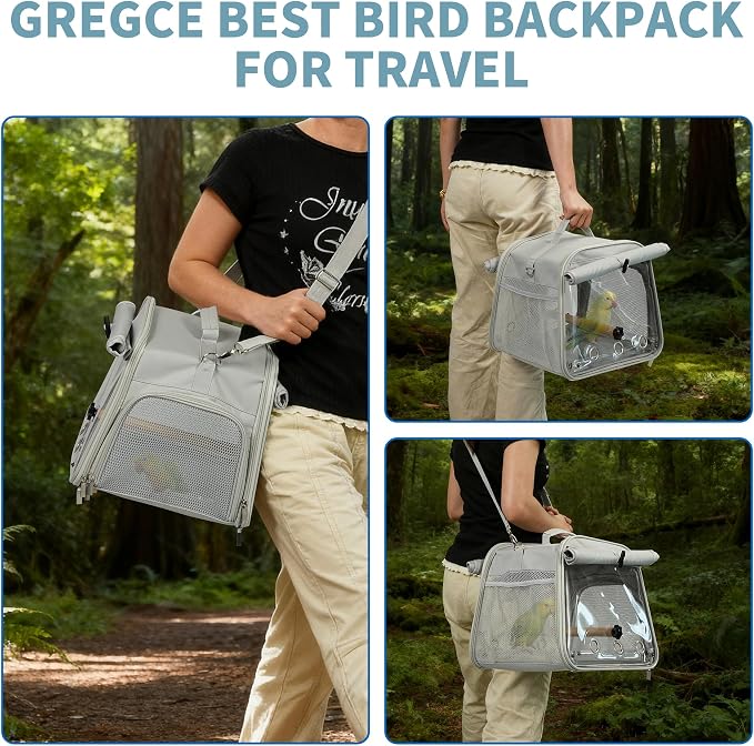 Small Bird Carrier Bag, Portable Travel Parrot Parakeet Carrier Cage with Perch and Easy Clean Tray, Lightweight Bird Backpack for Vet Visit Shopping and Outdoor Adventure - Image 7