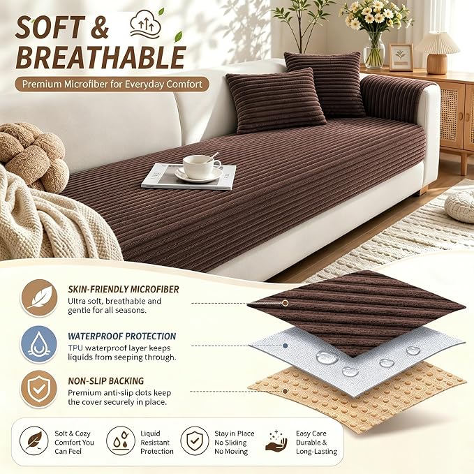 Waterproof Couch Cover for Dogs, Sofa Covers Washable & Non-Slip, Soft Dog Bed Blanket Protector for Sectional, Loveseat, Living Room Furniture (Coffee, 35.43"x 70.9" 1 Pack) - Image 2