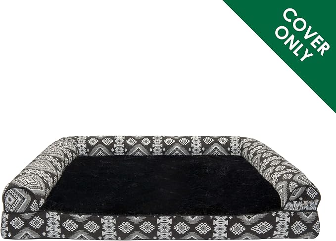 Furhaven Replacement Dog Bed Cover Plush & Southwest Kilim Décor Sofa-Style, Machine Washable - Black Medallion, Large - Image 2