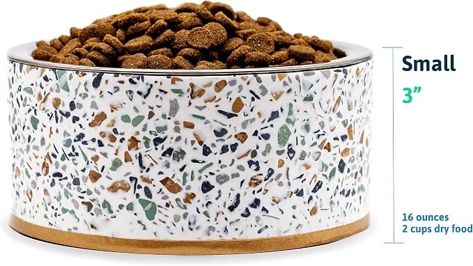 Pet Junkie Terrazzo Single Elevated Pet Bowl Stand, Small, White | Removable Stainless Steel 16oz Inner Bowl, For Small Dog Breed or Cat, Raised Food or Water Station - Image 3