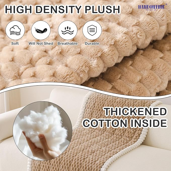 HANDONTIME Pet Couch Cover Fuzzy Sofa Covers for Pets, Couch Covers for Dogs, Washable Dog Sofa Cover Protector, Jacquard Fuzzy Non Slip Cushion Slipcover Pet Friendly (Brown, 27.6" x 70.9") - Image 2