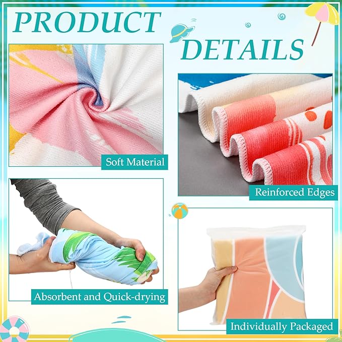 Newwiee 20 Pack Oversized Beach Towels Bulk 59 x 28 Quick Dry Sand Free Pool Towels Absorbent & Lightweight for Travel, Swimming, Camping, Outdoor, Assorted Vibrant Patterns - Image 3