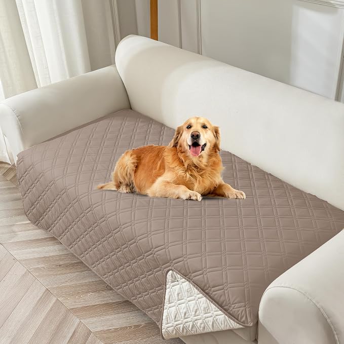 Genina Waterproof Couch Cover, Washable Anti-Slip 67 inch Sofa Covers with 3 Cushions, Sectional Couch Covers for Pets Friendly, Sofa Slipcovers for Dogs Cats, (67inch/Taupe) by Genina