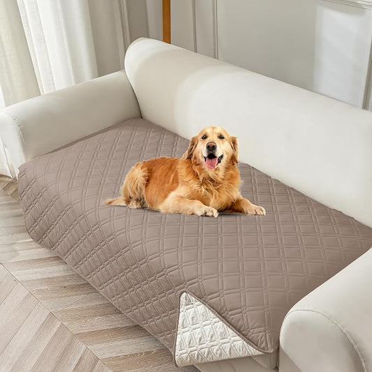 Genina Waterproof Couch Cover, Washable Anti-Slip 86.6 inch Sofa Covers with 4 Cushions, Sectional Couch Covers for Pets Friendly, Sofa Slipcovers for Dogs Cats, (86inch/Taupe) by Genina