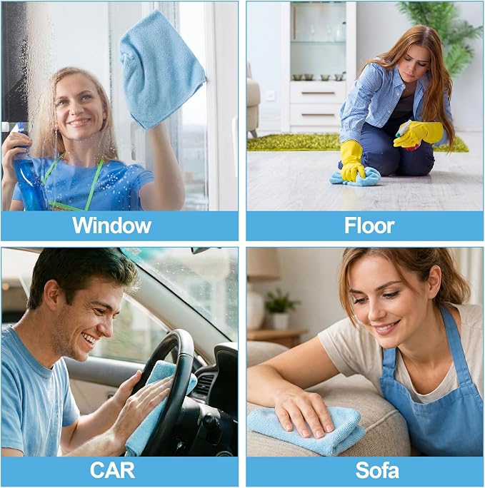 Nuenen Cleaning Cloths for Cars 16 x 16 Inch Ultra Absorbent Towels Drying Microfiber Reusable Cleaning Supplies House Kitchen Window Microfiber Towel(Light Blue,60 Pcs) - Image 6