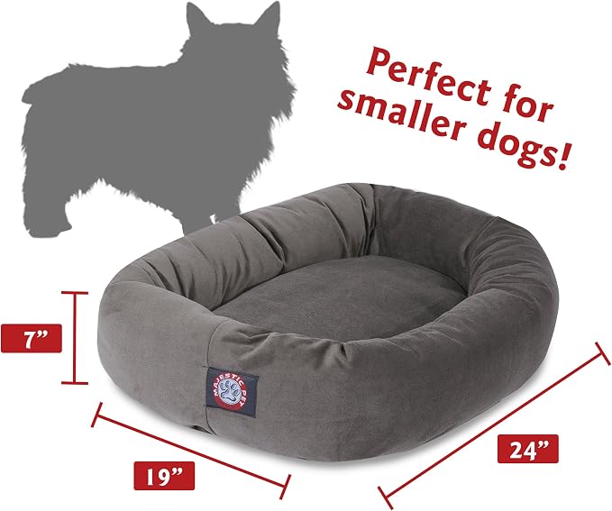 Majestic Pet 24-Inch Calming Donut Dog Bed – Small Washable Round Pet Bed with Suede Fabric – Orthopedic Spine Support for Head & Neck – Soft Fluffy Cuddler for Small Dogs & Cats, 24x19x7, Gray - Image 3