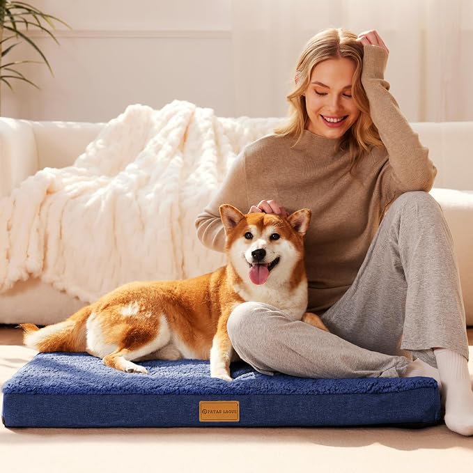 Patas Lague Orthopedic Large Dog Bed Pet Sofa Mat 36''X24'' Navy Blue | Egg-Crate Foam Dog Couch For Large Sized Dogs, Waterproof Removable Washable Cover, Soft Pet Crate Bed With Nonskid Bottom - Image 2