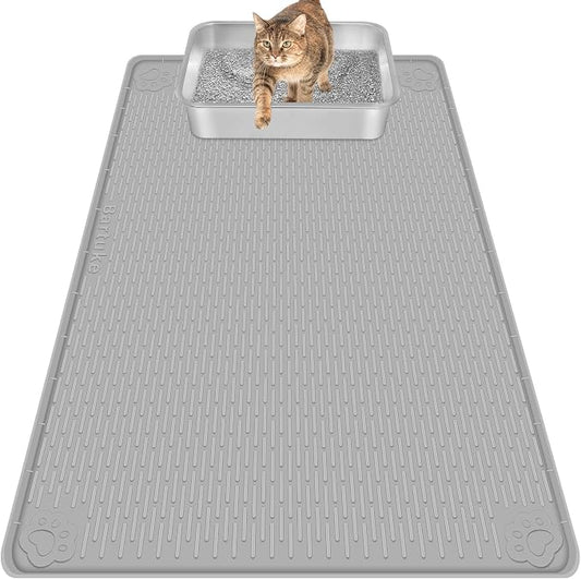 Silicone Cat Litter Mat for Litter Box 40”x28” Large Cat Mat, Light Grey | Waterproof, Non-Slip, Leak-Proof Rug Mat with Lip, Easy to Clean, Extra Large Litter Catcher Mat for Floor by Bartuke