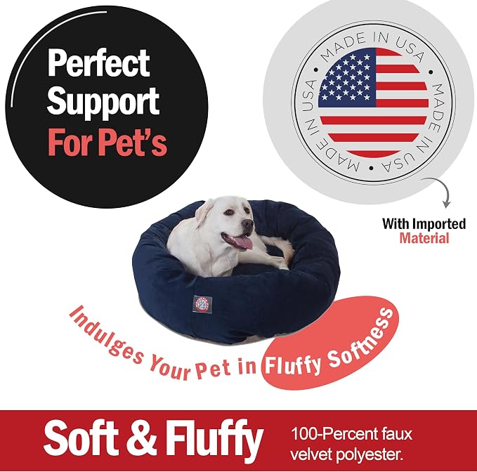 Majestic Pet Large Dog Bed, Washable Orthopedic Donut Cuddle Bed for Big Dogs, Calming Pet Bed with Bolster Support,Micro-Velvet Villa Navy Blue 40x29x9 Inch - Image 2