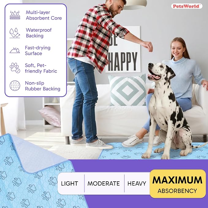 PETSWORLD Washable Reusable Dog Pee Pads (Pack of 8) – 34” x 36” Training Pads with Non-Slip Backing - Waterproof, Leakproof, Highly Absorbent Pet Pads for Puppies & Dogs - Image 3