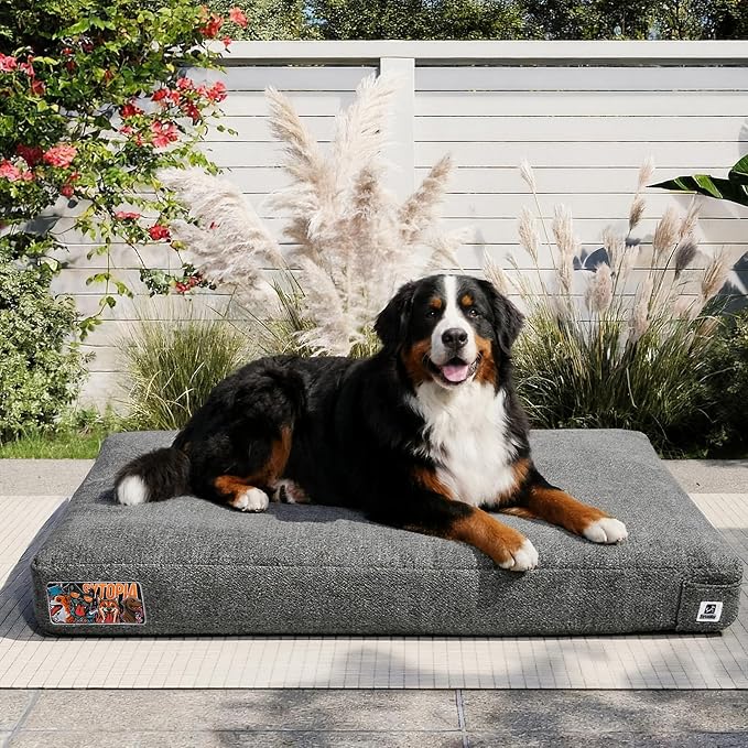 Sytopia 47 Inch Durable Dog Beds for Extra Large Dogs, Waterproof Pet Crate Pad with Machine Washable Removable Cover, Great for Indoor, Outdoor, Crate, Patio Use, Gray by Sytopia