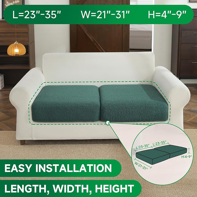 OHSIO Couch Cushion Covers for Sectional Sofa, Stretch Soft Sofa Slipcovers Washable Wear-Resistant Universal Furniture Protector for Living Room(2 Seaters Covers, Green) - Image 2