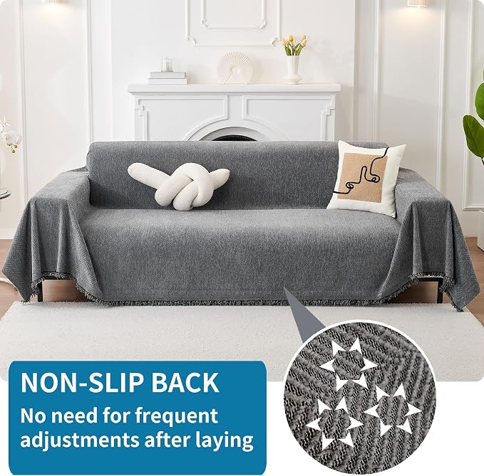 HAOMAIJIA Non Slip Couch Cover Sofa Covers for 3 Cushion Couch Washable sectional Couch Covers for Dogs pet Furniture Protector Couch Cover Blanket for Living Room (Grey, 71"x150") - Image 2