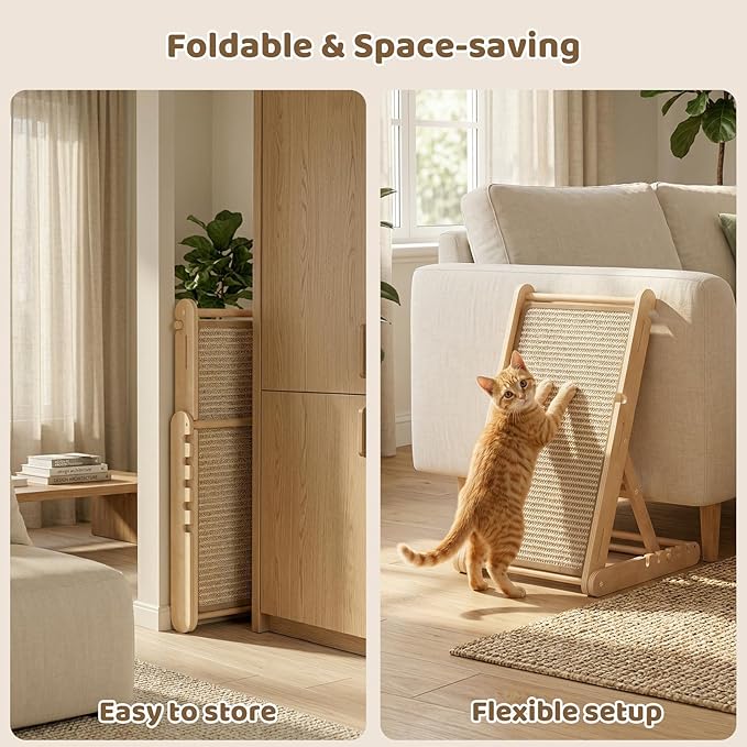 XiaZ Sisal Cat Scratcher, 31" Wooden Cat Scratching Board with 5 Adjustable Heights, Replaceable Sisal Mat and Angled Scratch Pad for Indoor Cats, Ready to Use, No Assembly Required - Image 4