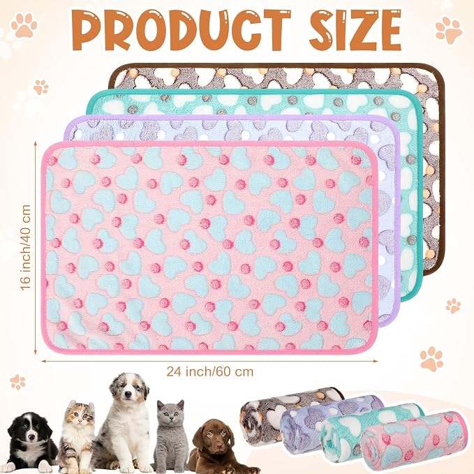 Tatuo 4 Pack Fleece Dog Blankets for Puppy Cats Multi-Size Sleep Mat for Pet Guinea Pig Soft Washable Crate Bed Puppy Teething Toys Print Pattern Warm Blanket Indoor(Pastel Color,24 x 16 Inch,Heart) - Image 3