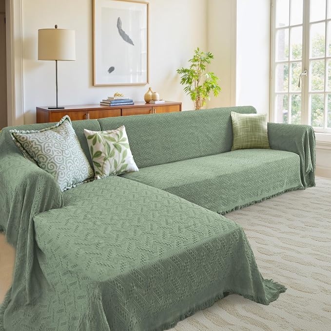HOMERILLA 2 Piece Sectional Couch Cover for L Shape Sofa Sage L | Washable Fabric, Anti-Pet Hair, Stain & Wear Resistant, Multiuse Sofa Blanket Protector, Pet Friendly Easy Installation - Image 9