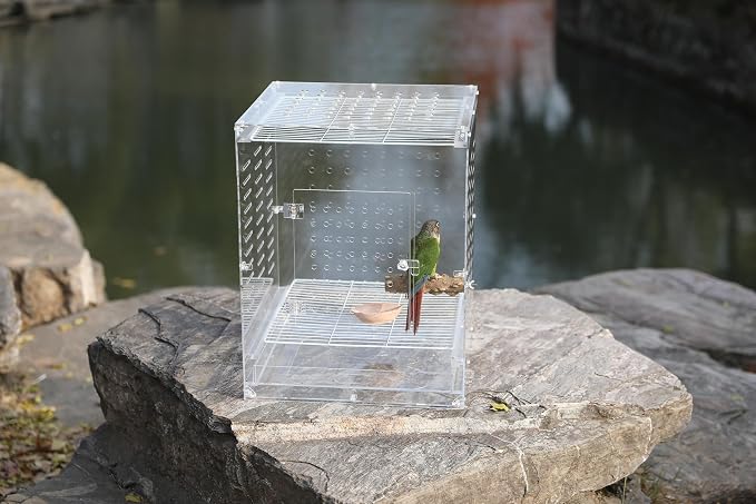Clear Acrylic Bird Cage for Small Birds, Transparent Display Habitat for Canary, Parakeet - Easy to Clean & Assemble (14x15x20in) - Image 7