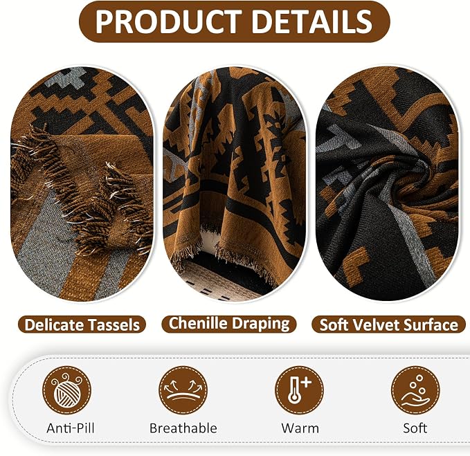 VClife Boho Couch Cover, Aztec Sofa Cover for Dog, Non Slip Washable Couch Covers for 2 Cushion Couch Sofa, Reversible Triangle Geometric Loveseat Cover Furniture Protector (Black-Pumpkin, 71" x 118") - Image 5